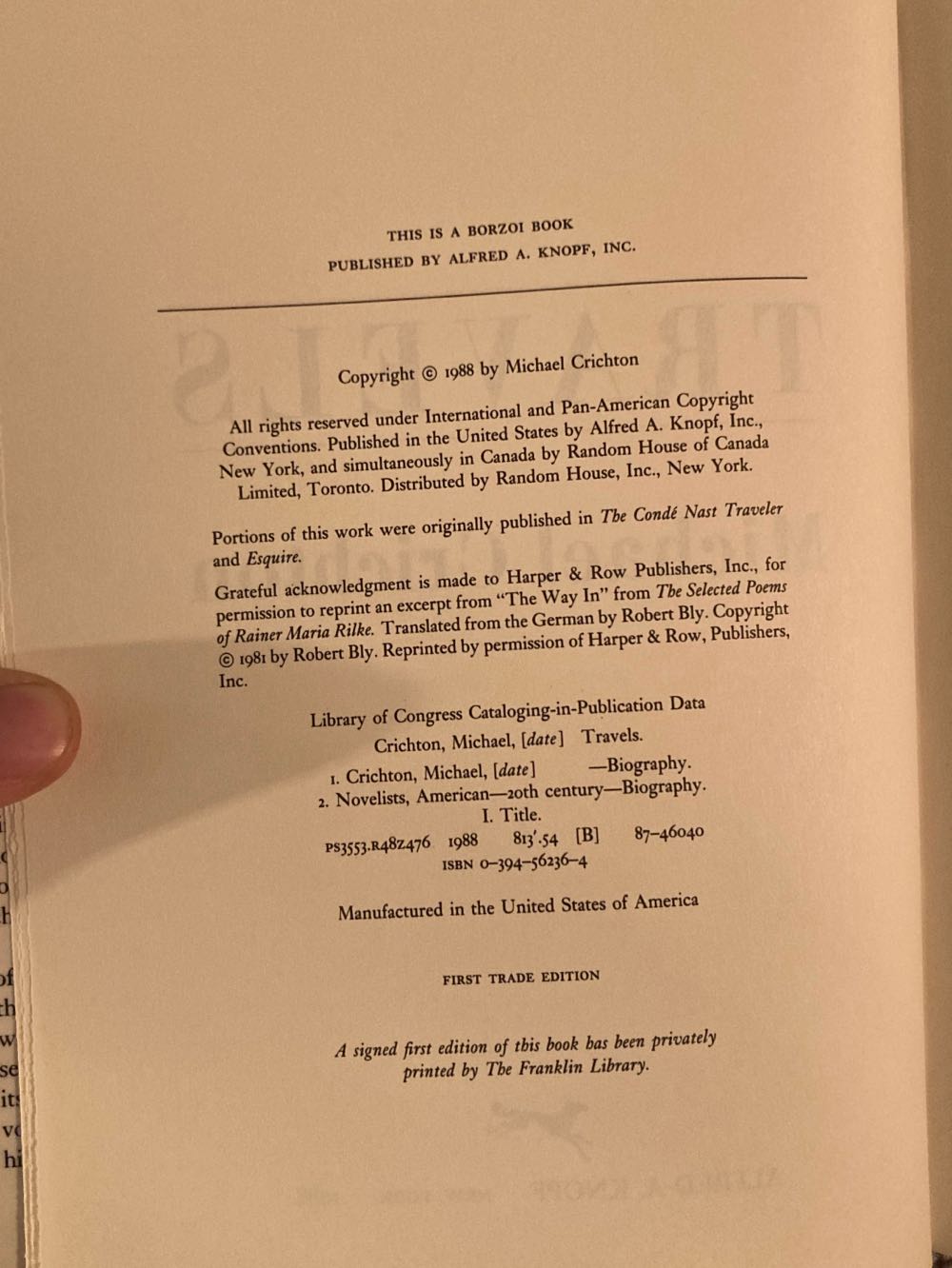 Travels - Crichton, Michael (Alfred A. Knopf - Hardcover) book collectible - Main Image 4