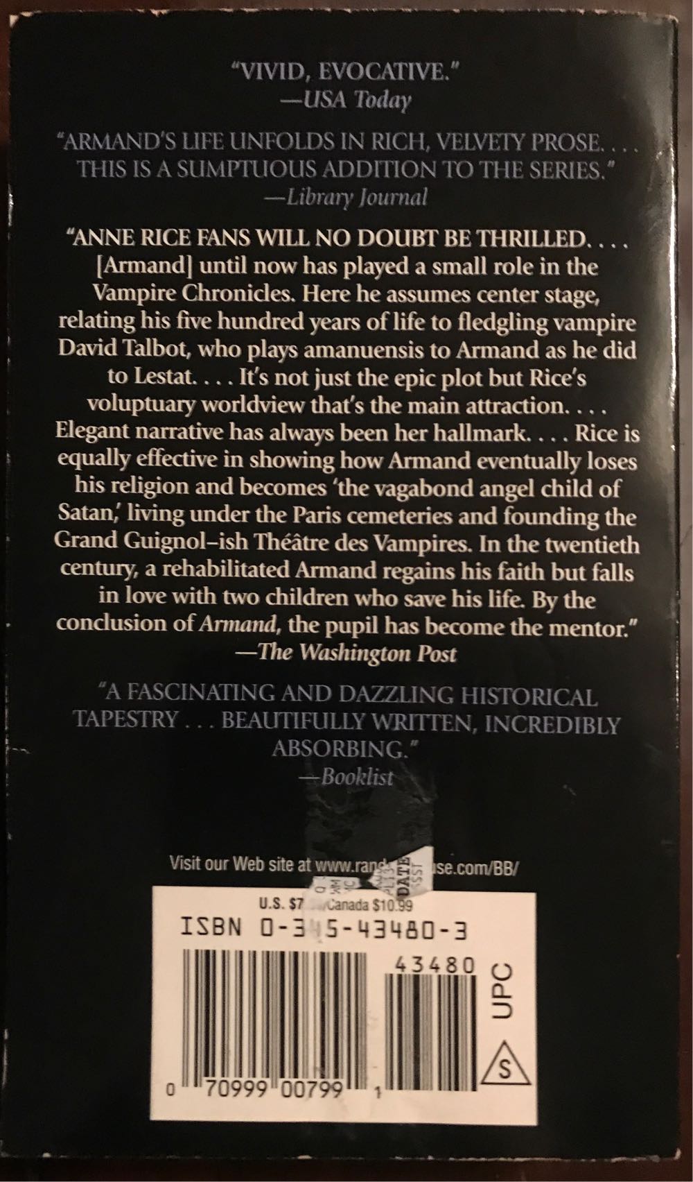 The Vampire Armand - Anne Rice (Ballantine Books - Paperback) book collectible [Barcode 9780345434807] - Main Image 2