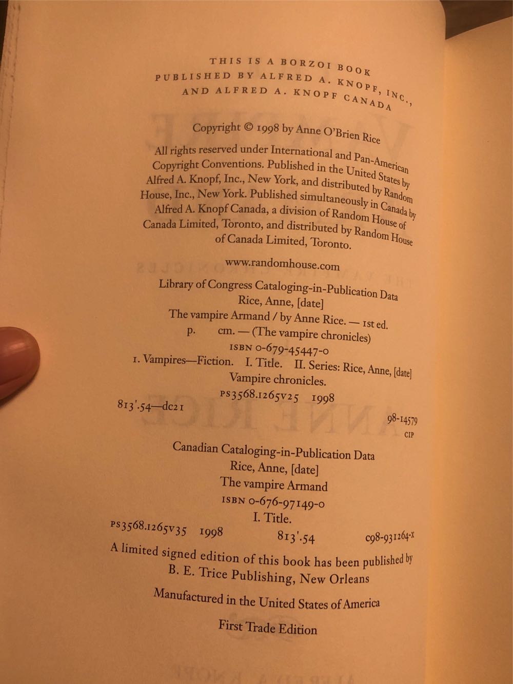 The Vampire Armand - Anne Rice (Alfred A. Knopf - Hardcover) book collectible [Barcode 9780679454472] - Main Image 4