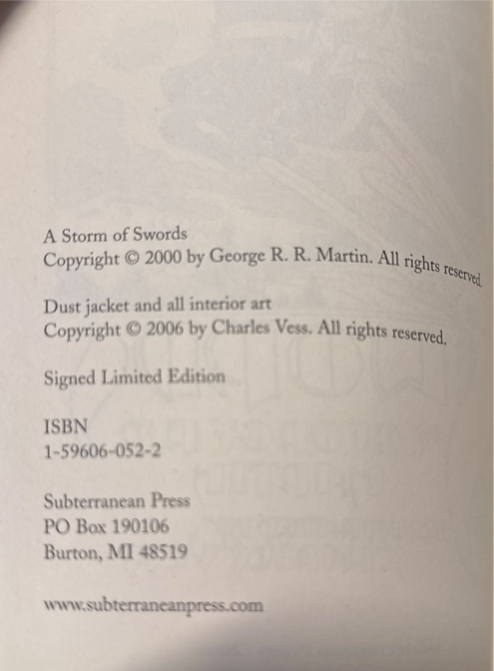 A Storm Of Swords - Limited Edition - George R. R. Martin (Subterranean Press - Hardcover) book collectible [Barcode 9781596060524] - Main Image 6