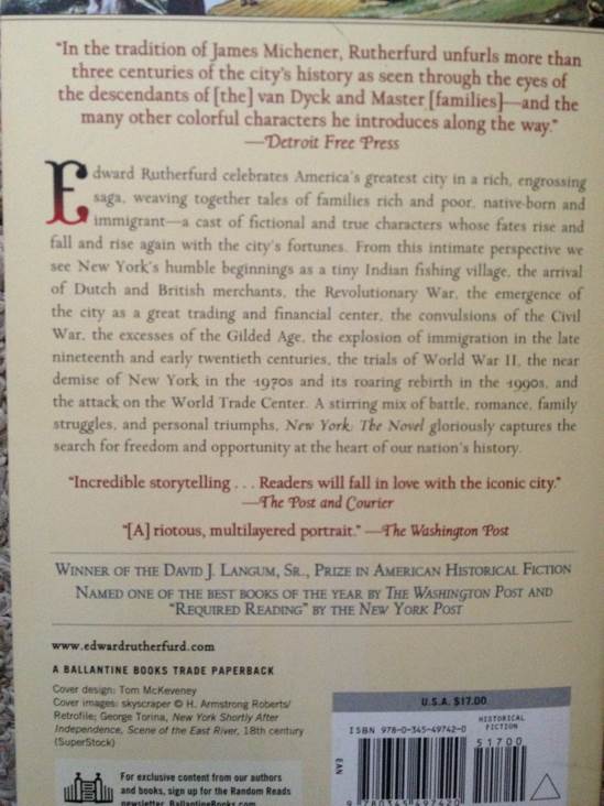 New York: The Novel - Edward Rutherfurd (Ballantine Books (2010), Edition: Reprint, 880 pages - Paperback) book collectible [Barcode 9780345497420] - Main Image 2