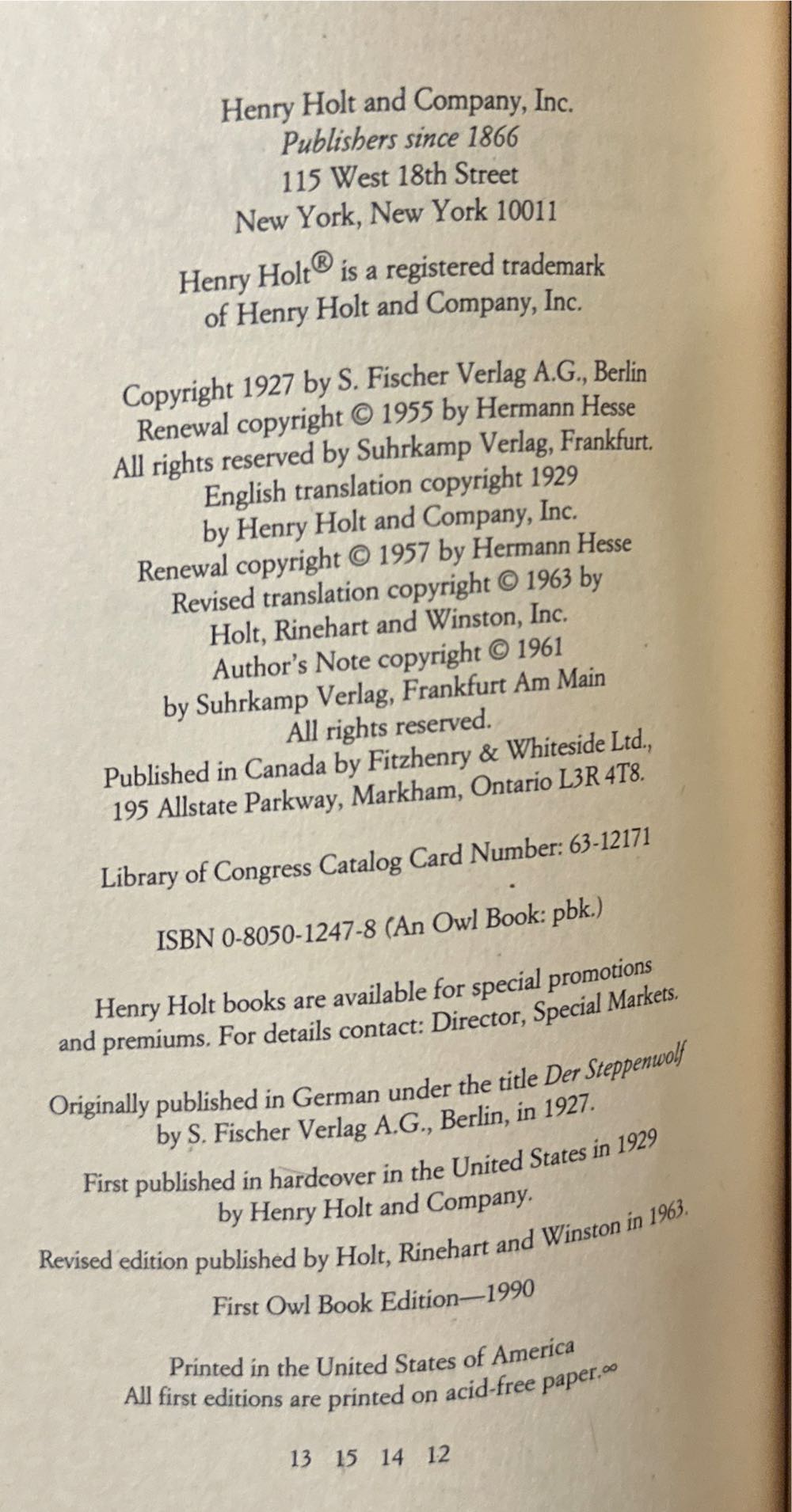 Steppenwolf - Hermann Hesse (Henry Holt - Paperback) book collectible [Barcode 9780805012477] - Main Image 4