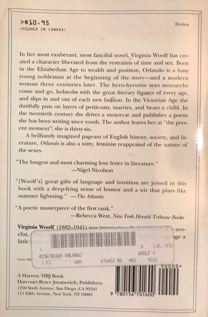 Orlando - Virginia Woolf (Harvest Book - Trade Paperback) book collectible [Barcode 9780156701600] - Main Image 2