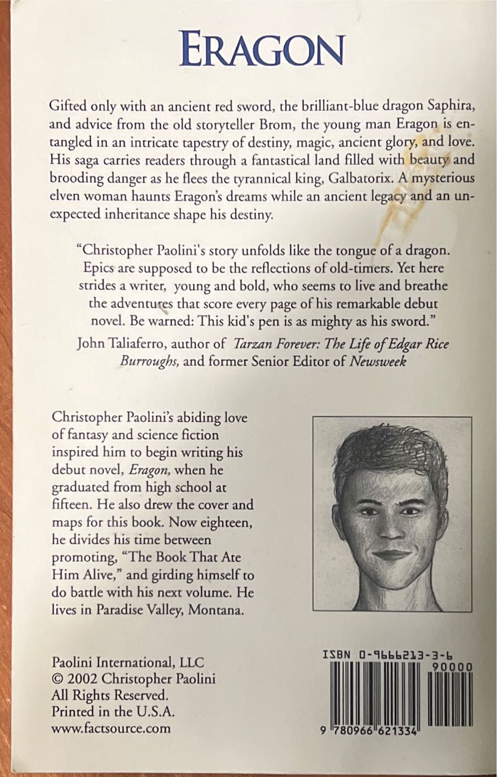 Eragon - Christopher Paolini (Paolini International Llc) book collectible [Barcode 9780966621334] - Main Image 2