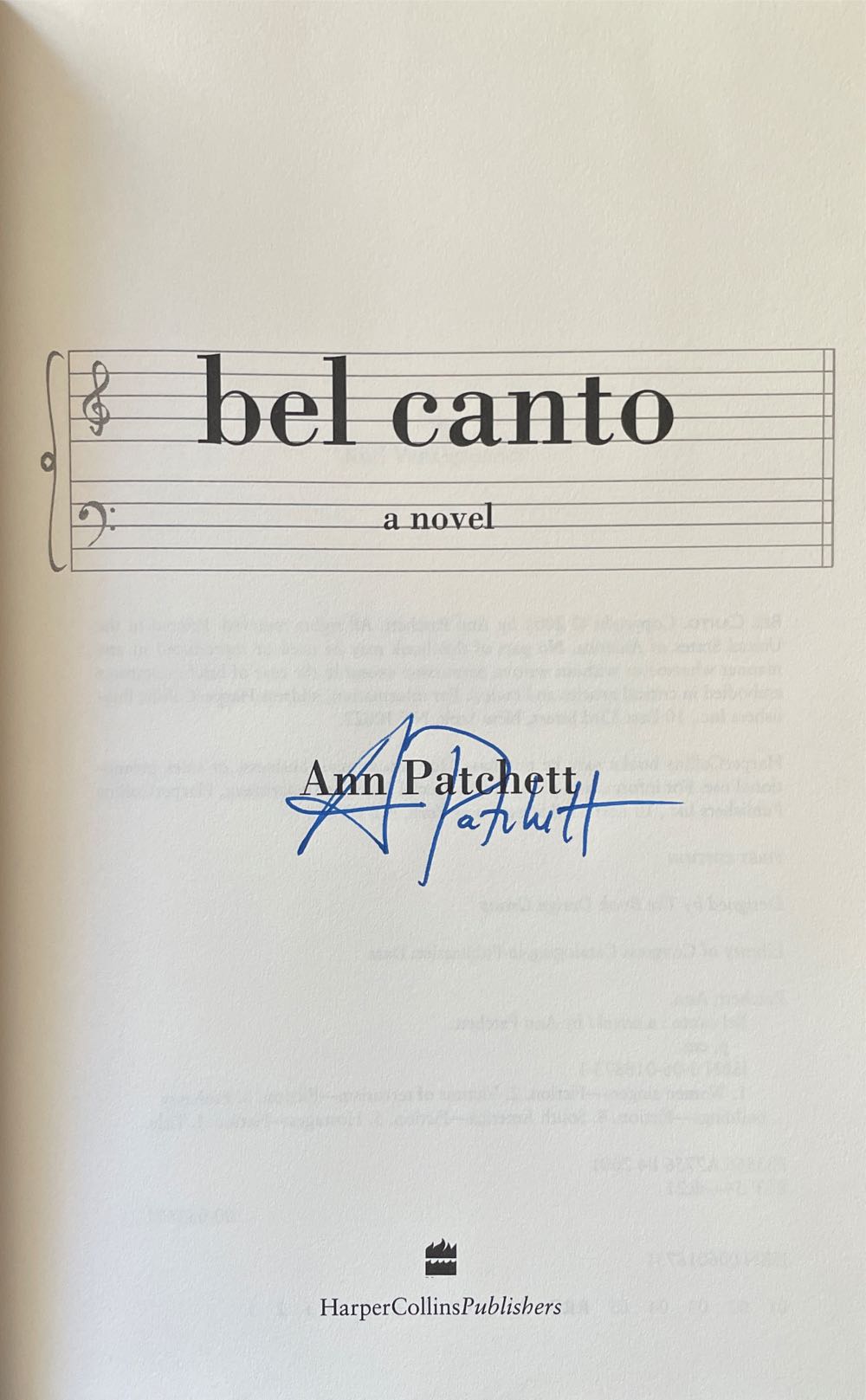 Bel Canto - Ann Patchett (Harper Collins - Hardcover) book collectible [Barcode 9780060188733] - Main Image 2