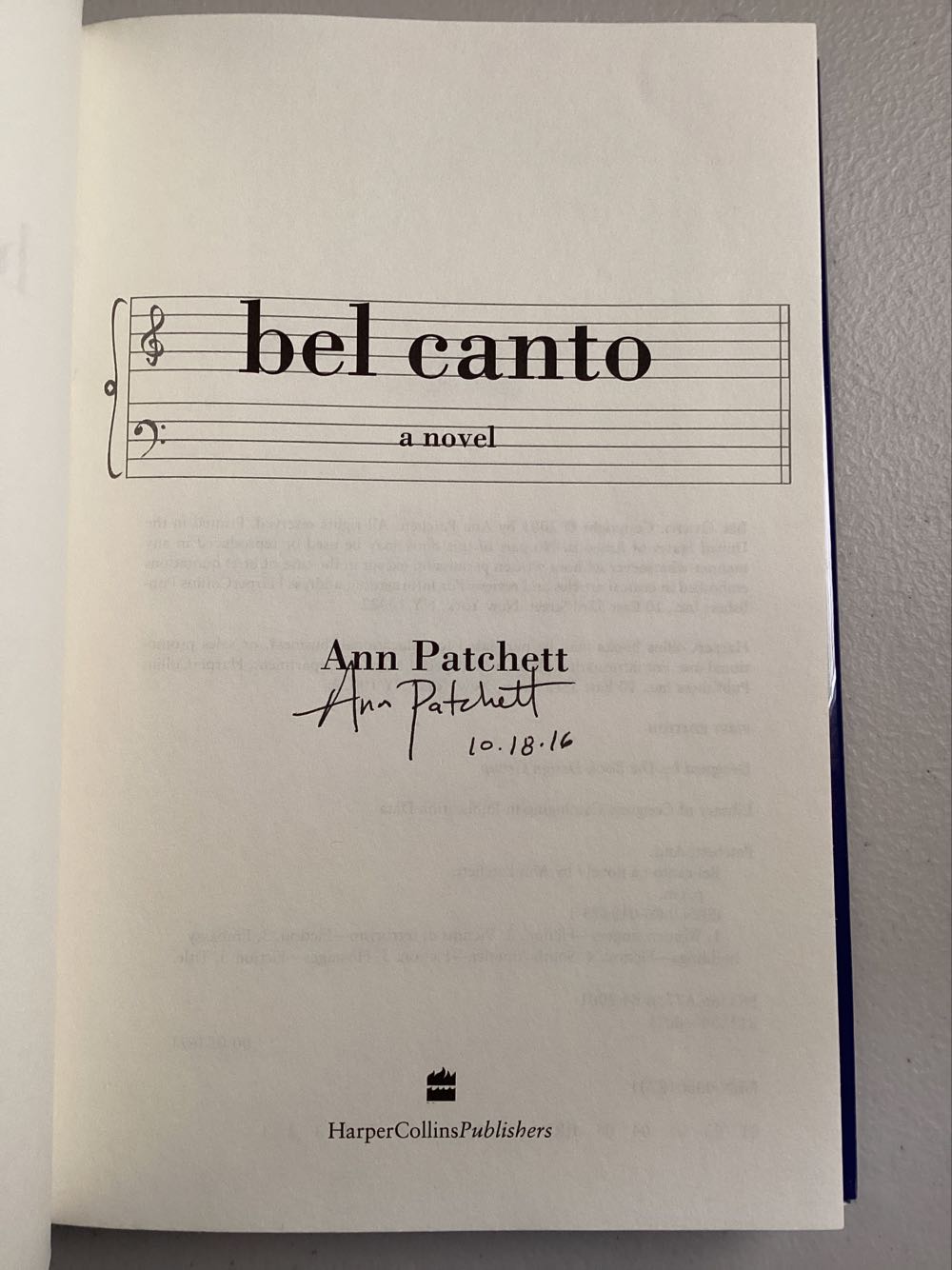 Bel Canto - Ann Patchett (Harper Collins - Hardcover) book collectible [Barcode 9780060188733] - Main Image 3