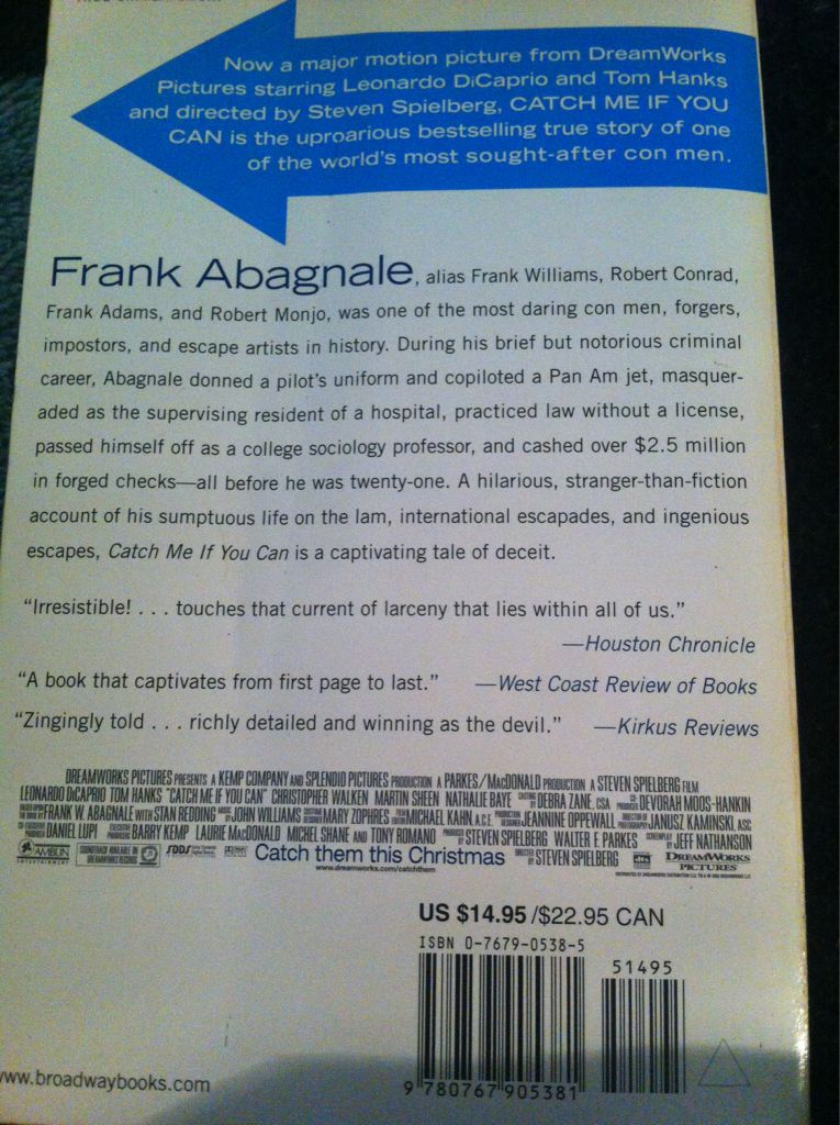 Catch Me If You Can - Frank Abagnale (Broadway (October 1, 2002) - Paperback) book collectible [Barcode 9780767905381] - Main Image 2