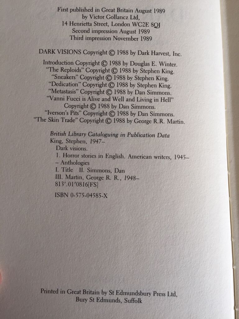 Dark Visions - Stephen King (Orion - Hardcover) book collectible [Barcode 9780575045859] - Main Image 2