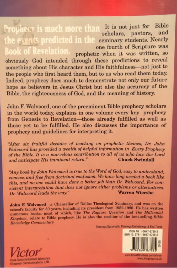 Every Prophecy Of The Bible - John F Walvoord (Chariot Victor Publishing - Paperback) book collectible [Barcode 9781564767585] - Main Image 2