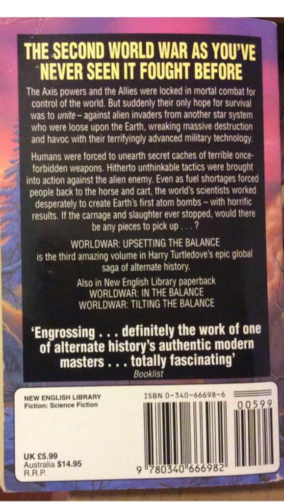 World War: Upsetting the Balance - Harry Turtledove (New English Library - Paperback) book collectible [Barcode 9780340666982] - Main Image 2