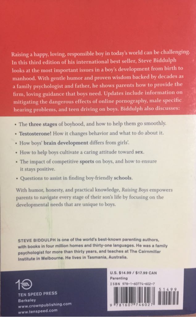 Raising Boys  (Ten Speed Press - Paperback) book collectible [Barcode 9781607746027] - Main Image 2