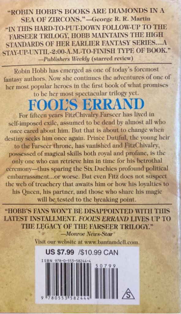 Fool’s Errand - Robin Hobb (Spectra Fantasy - Paperback) book collectible [Barcode 9780553582444] - Main Image 2