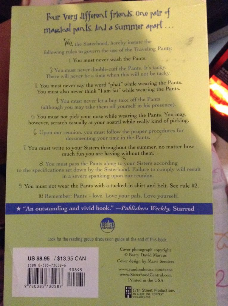 Sisterhood Of The Traveling Pants, The - Ann Brashares (Delacorte Press - Paperback) book collectible [Barcode 9780385730587] - Main Image 2