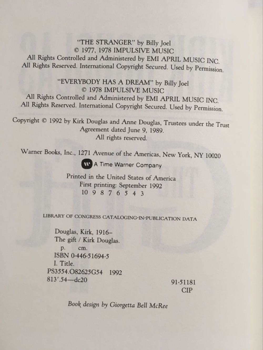 The Gift, A Novel - Kirk Douglas (Warner Books - Hardcover) book collectible [Barcode 9780446516945] - Main Image 3