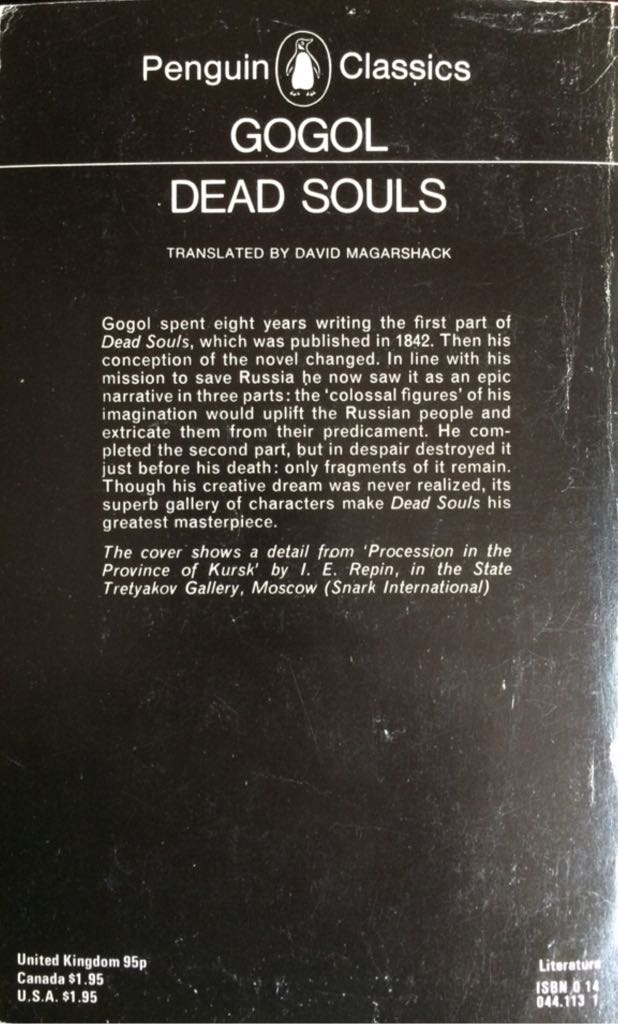Dead Souls - Nikolai Gogol (Penguin (black) - Paperback) book collectible [Barcode 9780140441130] - Main Image 2