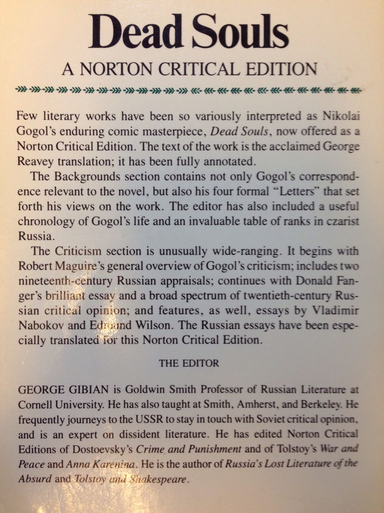 Dead Souls - Nikolai Gogol (W. W. Norton) book collectible [Barcode 9780393952926] - Main Image 2