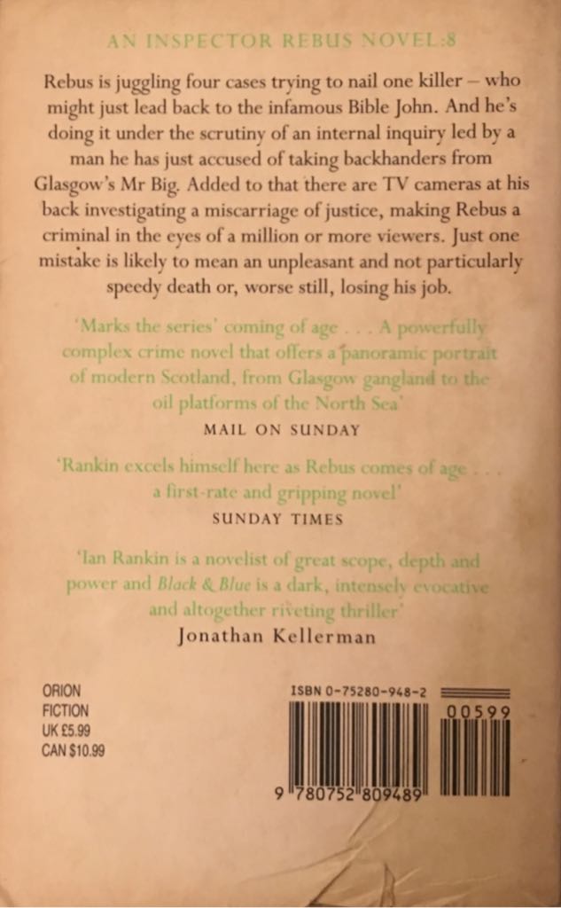 Black and Blue - Ian Rankin (Orion Books - Paperback) book collectible [Barcode 9780752809489] - Main Image 2