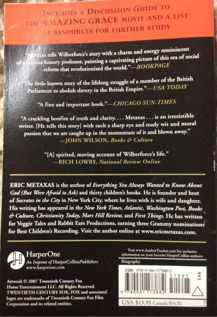 Amazing Grace: William Wilberforce and the Heroic Campaign to End Slavery - Eric Metaxas (Harperone) book collectible [Barcode 9780061173882] - Main Image 2