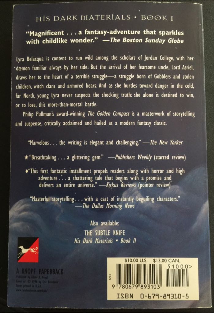 The Golden Compass - Philip Pullman (Knopf Paperbacks - Paperback) book collectible [Barcode 9780679893103] - Main Image 2