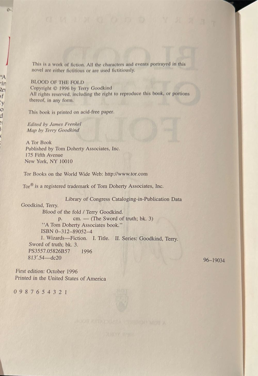 Sword Of Truth 03: Blood of the Fold - Terry Goodkind (Tor Books - Hardcover) book collectible [Barcode 9780312890520] - Main Image 4