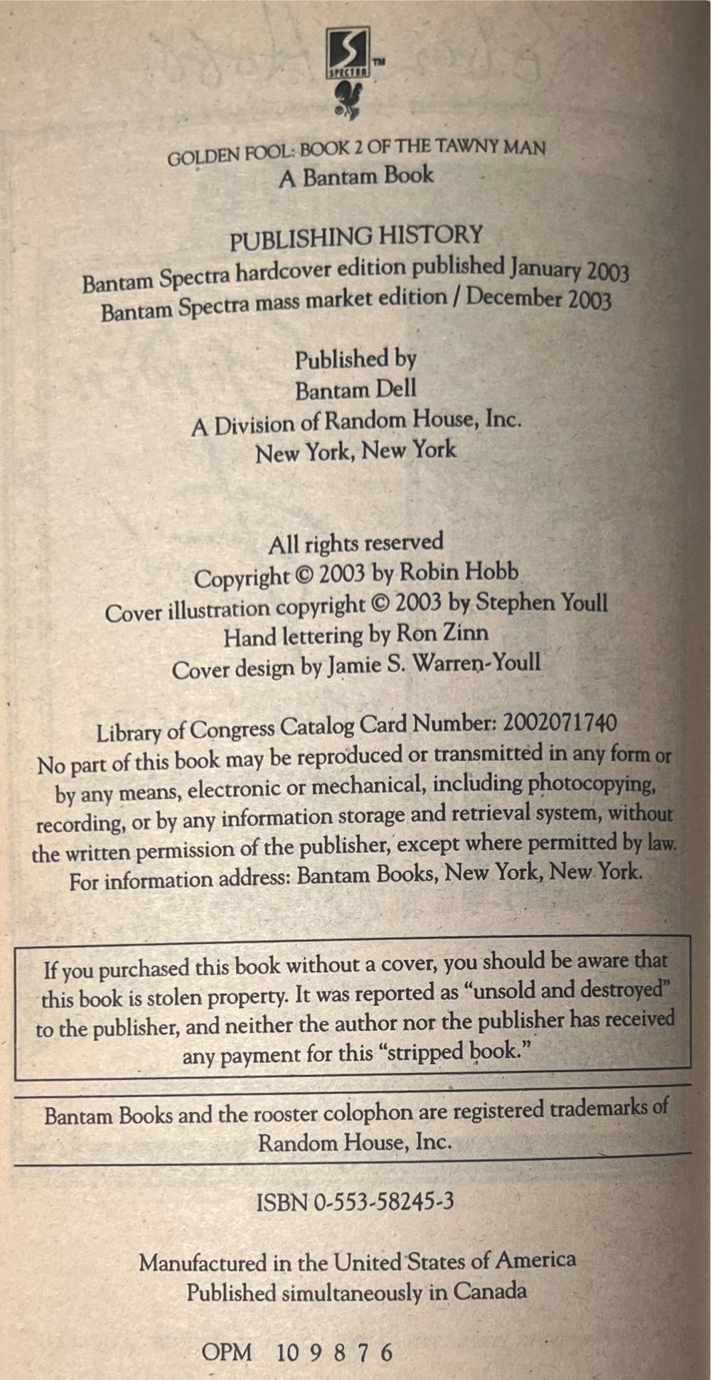 Golden Fool - Robin Hobb (Bantam Spectra - Paperback) book collectible [Barcode 9780553582451] - Main Image 4