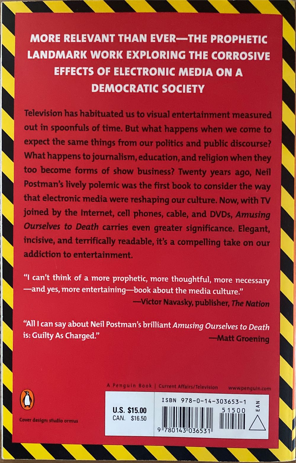 Amusing Ourselves to Death - Neil Postman (Penguin Books - Paperback) book collectible [Barcode 9780143036531] - Main Image 2