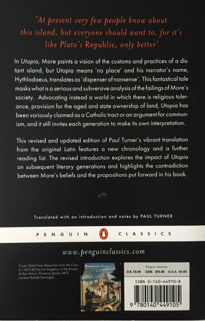 Utopia - Sir Thomas More (Penguin Classics - Paperback) book collectible [Barcode 9780140449105] - Main Image 2