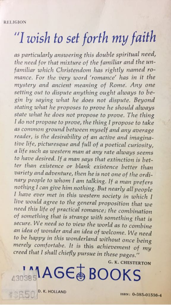 Orthodoxy - G. K. Chesterton (Ignatius Press - Trade Paperback) book collectible [Barcode 9780898705522] - Main Image 2