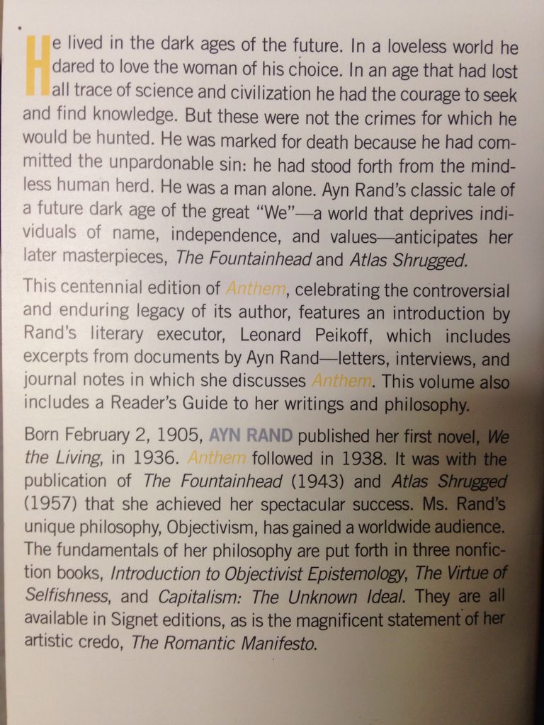 Anthem - Ayn Rand (Signet - Paperback) book collectible [Barcode 9780451191137] - Main Image 2