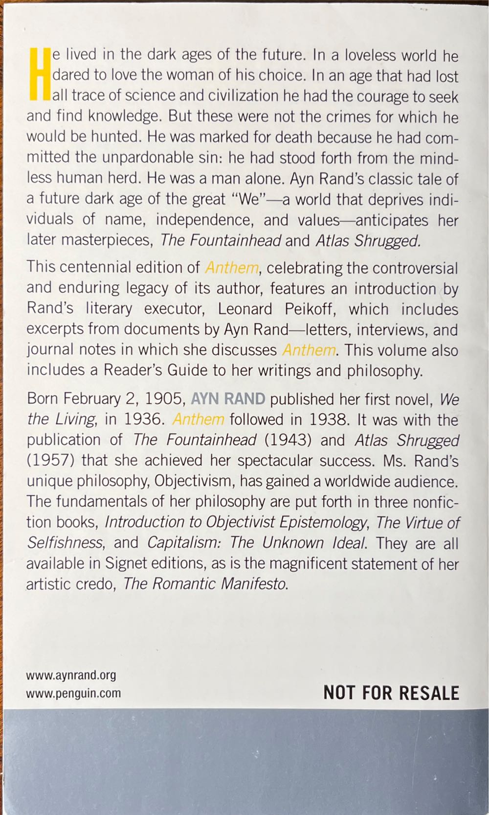 Anthem - Ayn Rand (Signet Classics - Paperback) book collectible [Barcode 9780451227577] - Main Image 2