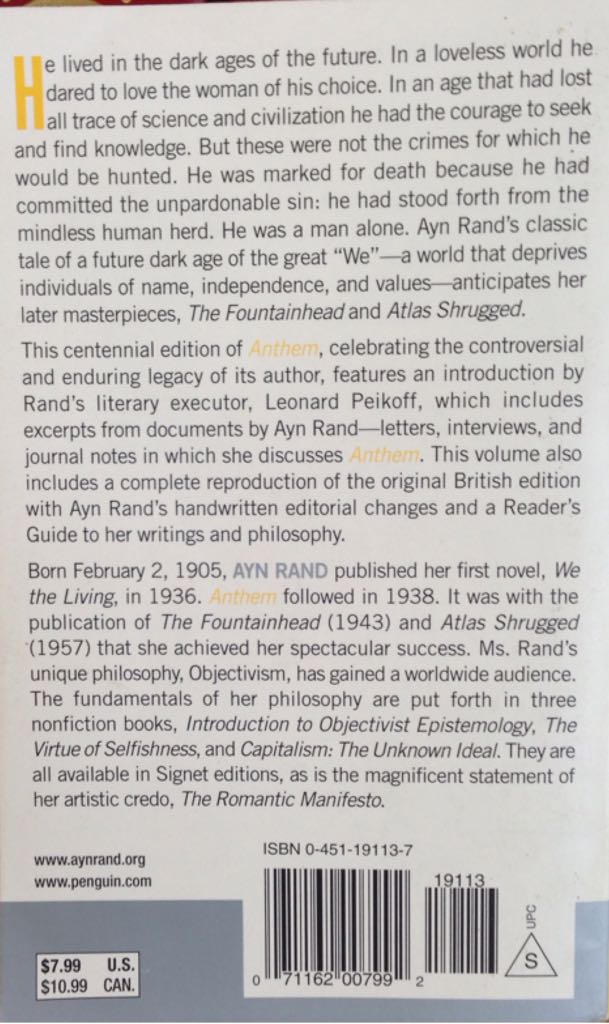 Anthem  (A Signet Book) book collectible - Main Image 2