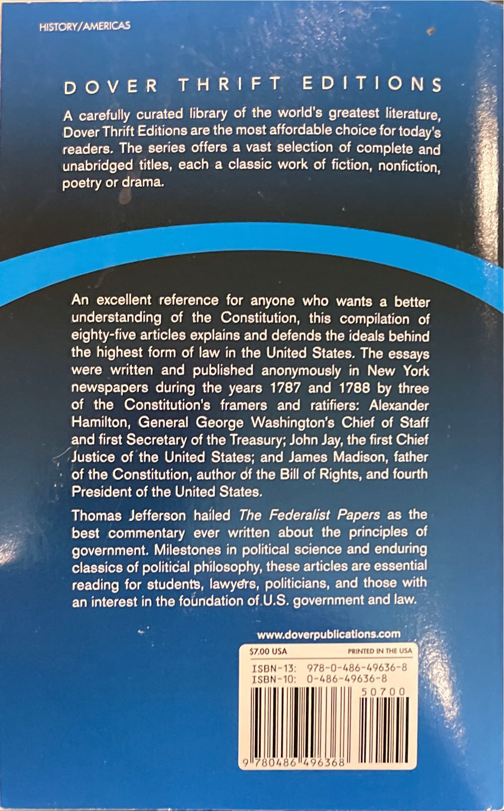 The Federalist Papers - James Madison (Dover - Paperback) book collectible [Barcode 9780486496368] - Main Image 2