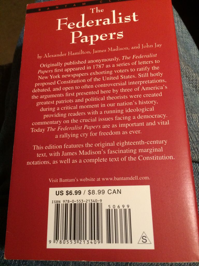 The Federalist Papers By Alexander Hamilton, James Madison And John Jay - Alexander Hamilton (Bantam Classics - Paperback) book collectible [Barcode 9780553213409] - Main Image 2