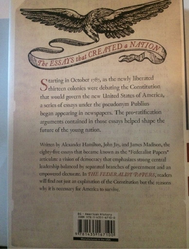 The Federalist Papers - James Madison (Fall River Press - Hardcover) book collectible [Barcode 9781435167100] - Main Image 2