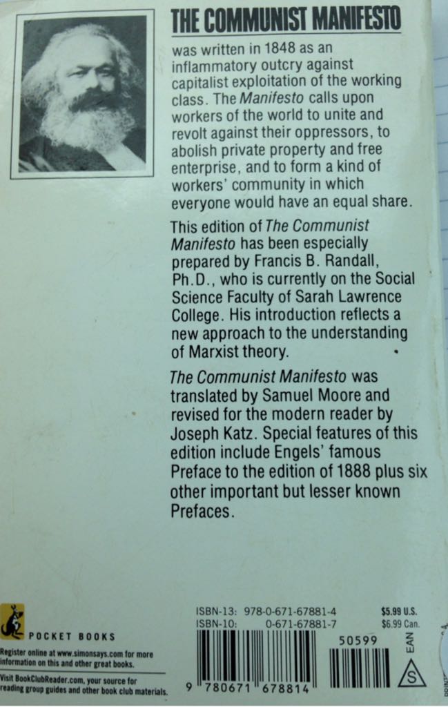 The Communist Manifesto - Karl Marx (Pocket Books Nonfiction - Paperback) book collectible [Barcode 9780671678814] - Main Image 2