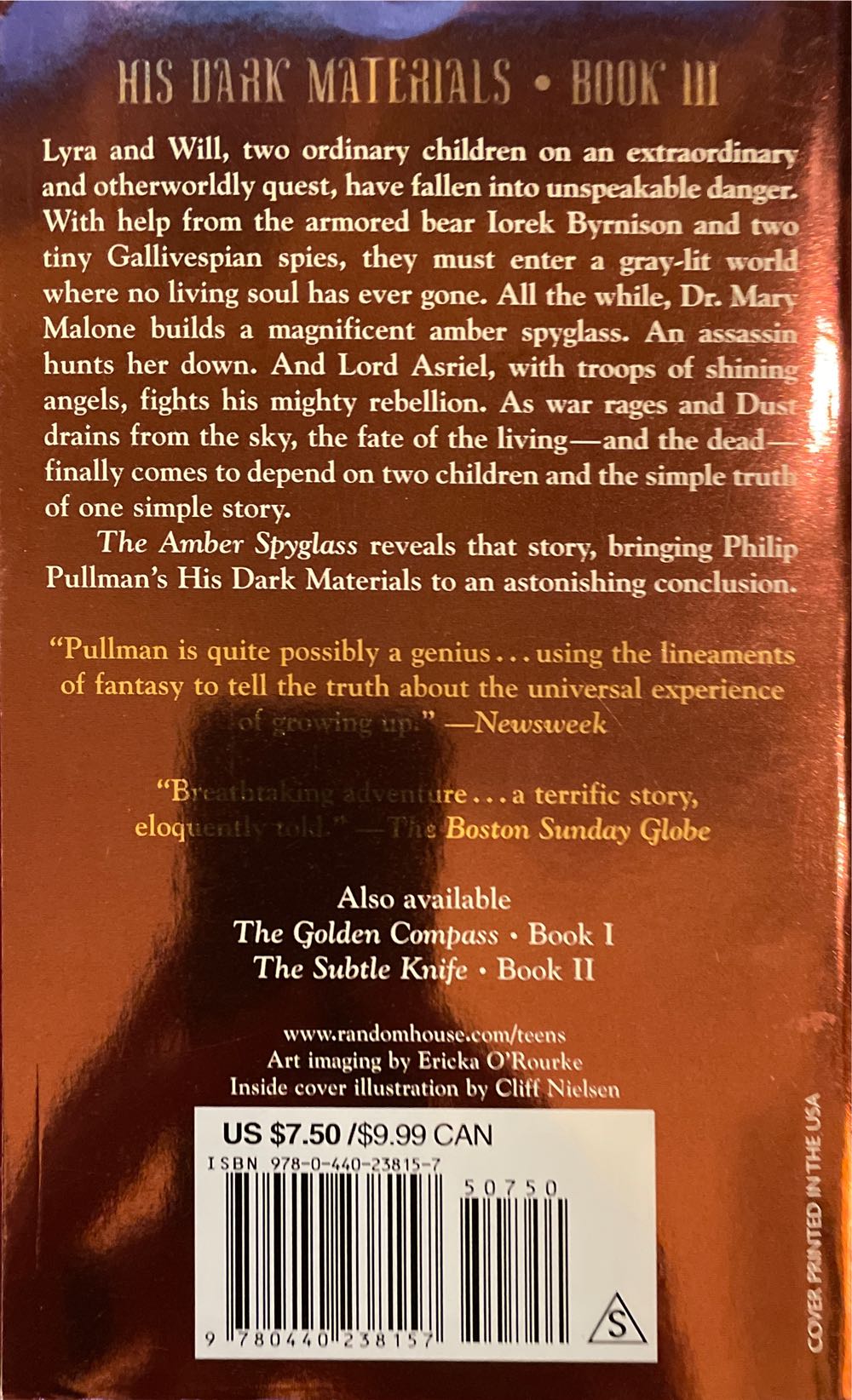 The Amber Spyglass - Philip Pullman (Laurel-Leaf Books - Paperback) book collectible [Barcode 9780440238157] - Main Image 2