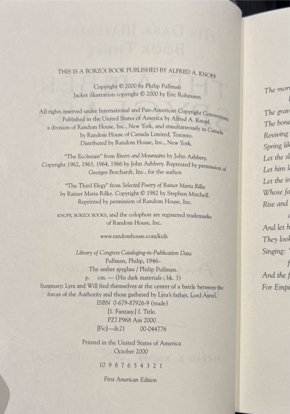 The Amber Spyglass - Philip Pullman (Alfred A. Knopf - Hardcover) book collectible [Barcode 9780679879268] - Main Image 4