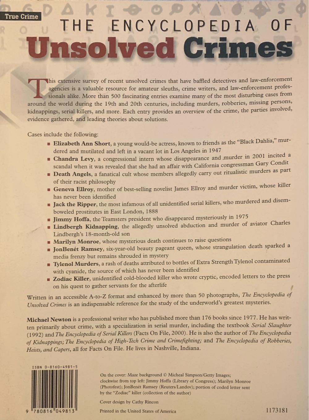 The Encyclopedia Of Unsolved Crimes - Michael Newton (Checkmark Books - Paperback) book collectible [Barcode 9780816049813] - Main Image 2