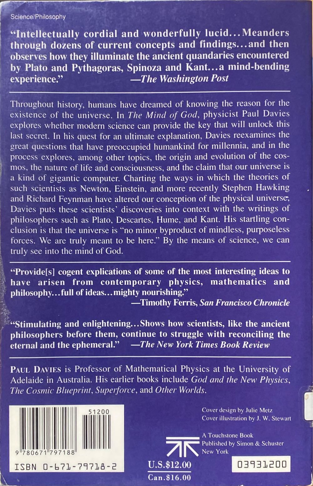 The Mind Of God - Paul Davies (Touchstone / Simon And Schuster - Paperback) book collectible [Barcode 9780671797188] - Main Image 2