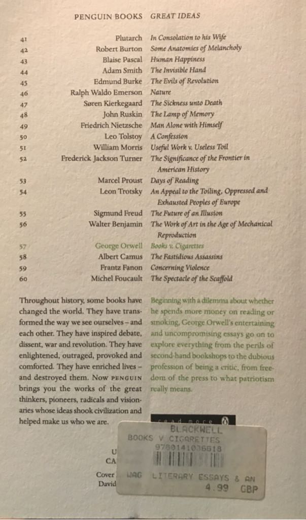 Books V. Cigarettes - George Orwell (Penguin - Paperback) book collectible [Barcode 9780141036618] - Main Image 2