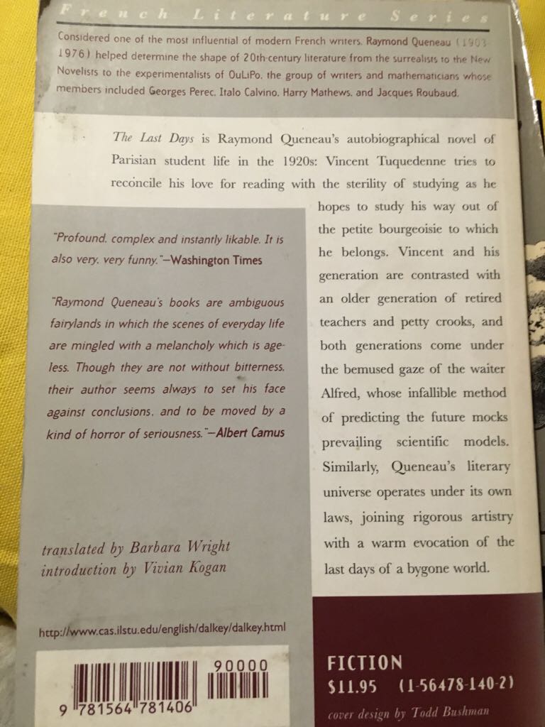 The Last Days - Raymond Queneau (Dalkey Archive Press - Paperback) book collectible [Barcode 9781564781406] - Main Image 2