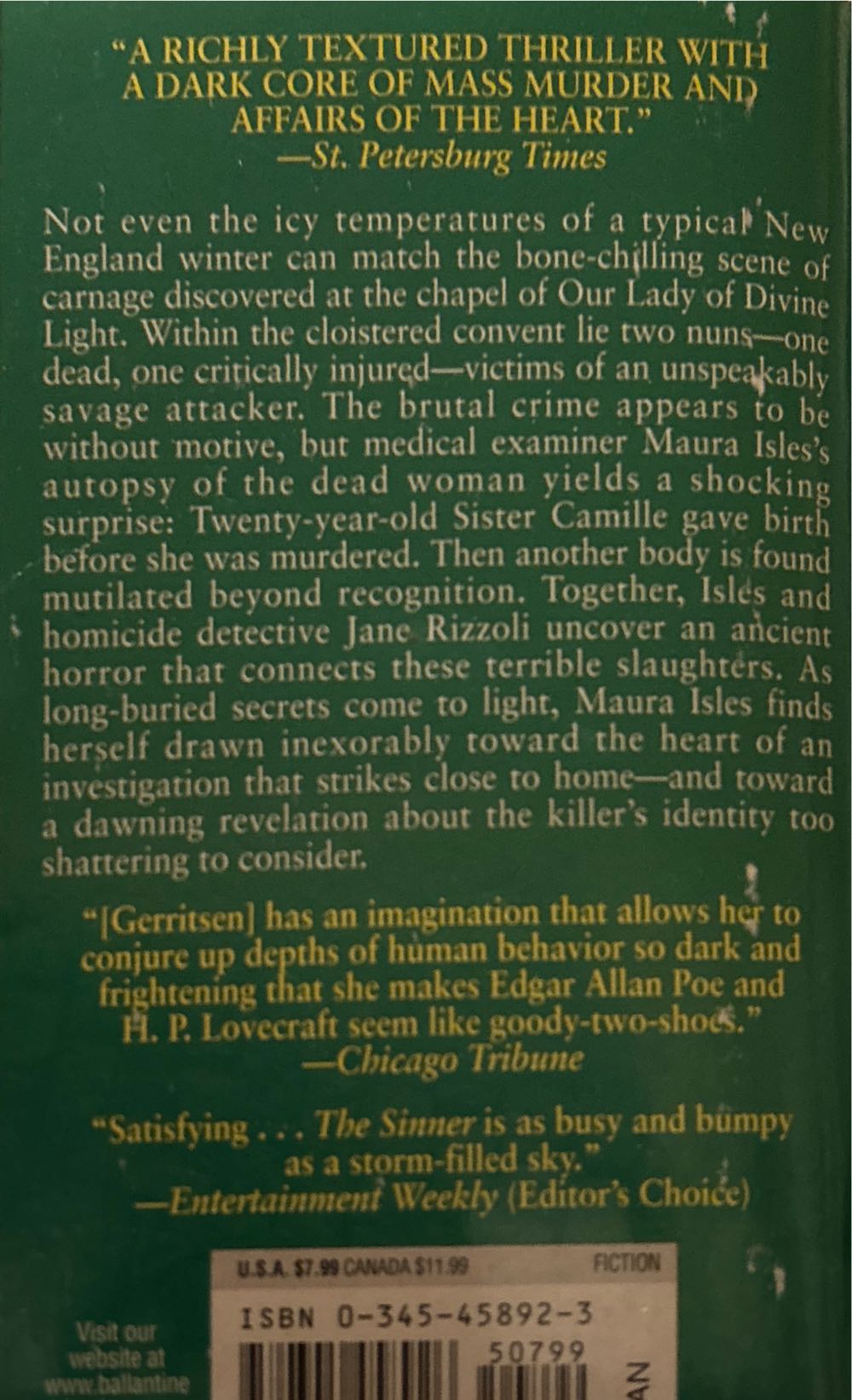 The Sinner - Tess Gerritsen (Ballantine Books - Paperback) book collectible [Barcode 9780345458926] - Main Image 2