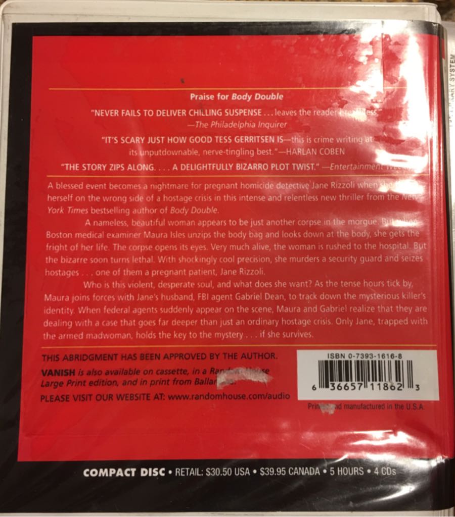 Vanish - Tess Gerritsen (Random House Books for Young Readers; First Edition edition (September 12, 1955)) book collectible - Main Image 2