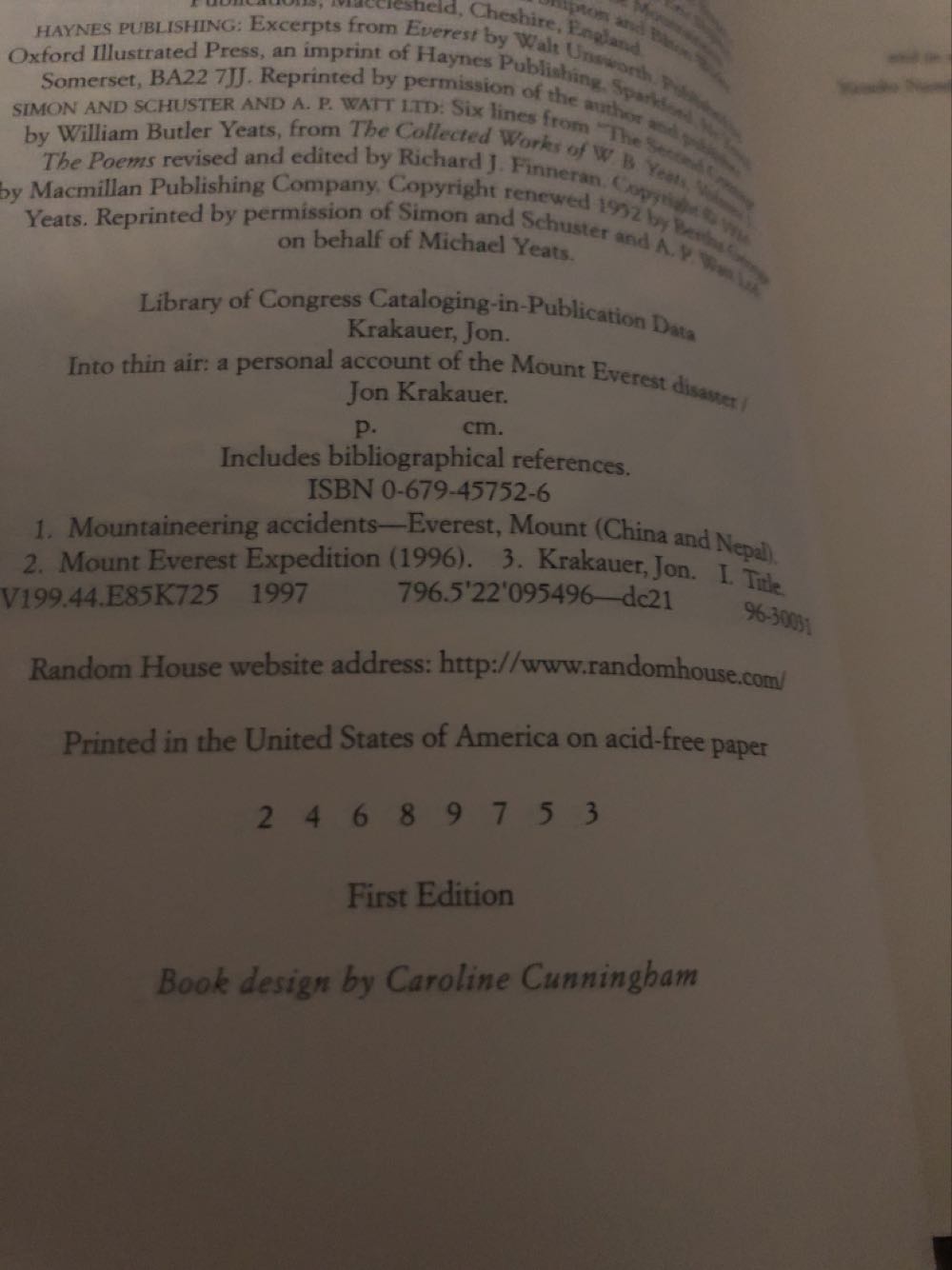 Into Thin Air - Jon Krakauer (Villard Books - Hardcover) book collectible [Barcode 9780679457527] - Main Image 3