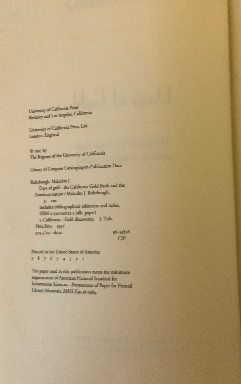 Days of Gold - Malcolm J. Rohrbough (Univ of California Press - Hardcover) book collectible [Barcode 9780520206229] - Main Image 2