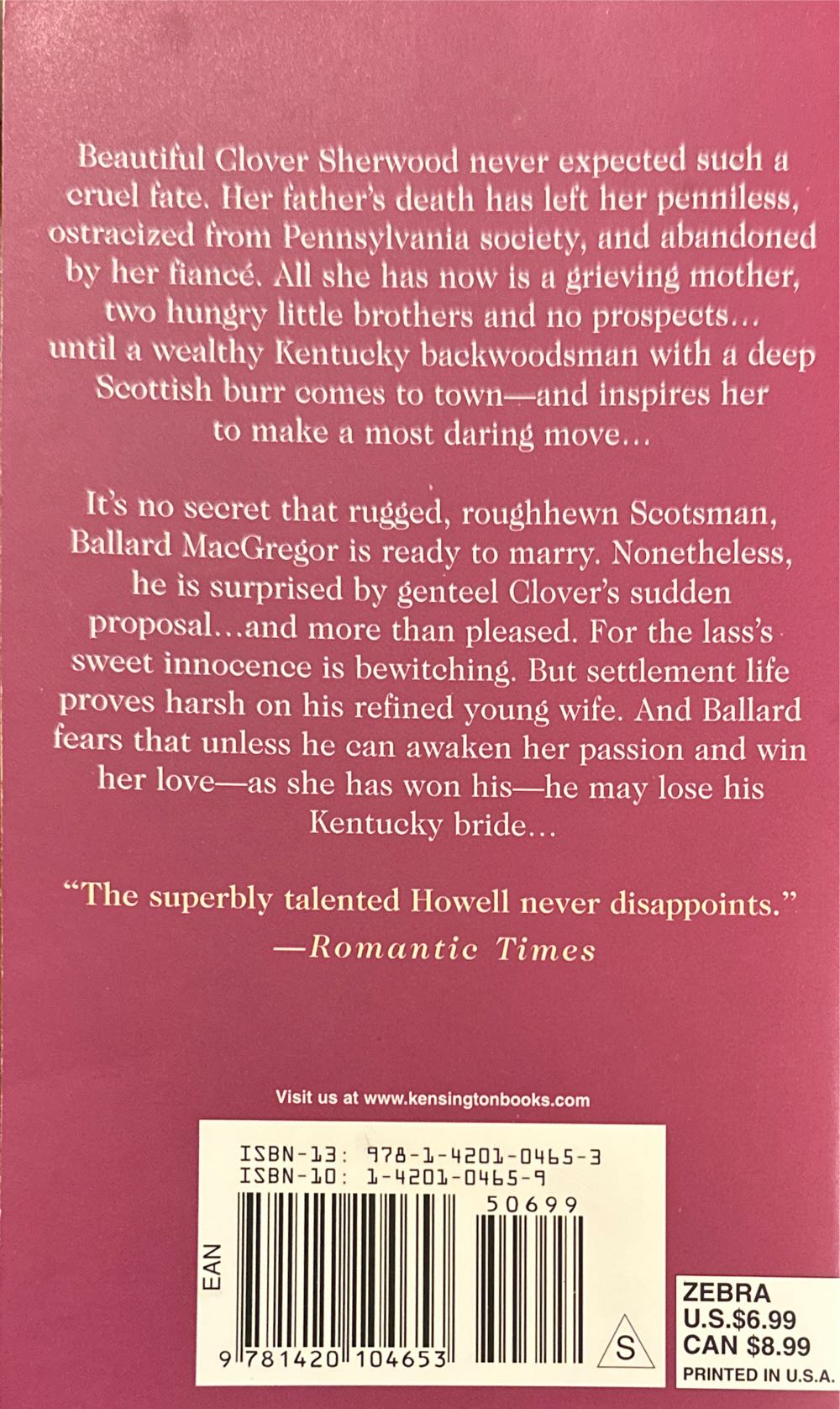 Kentucky Bride - Hannah Howell (Zebra Historical Romance - Paperback) book collectible [Barcode 9781420104653] - Main Image 2