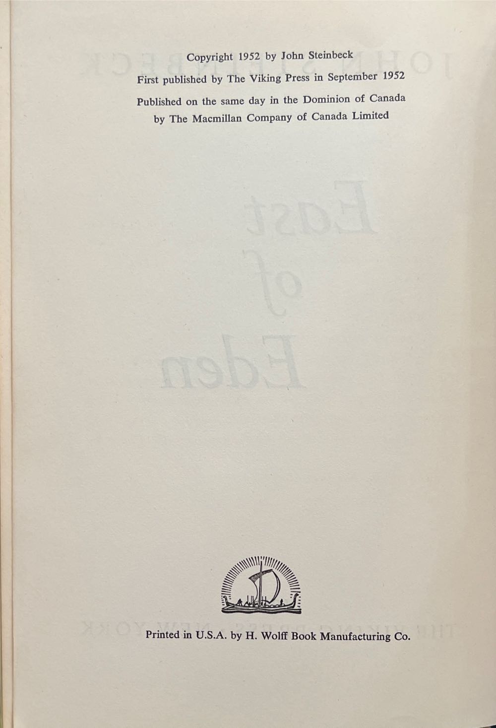 East Of Eden - John Steinbeck (The Viking Press - Hardcover) book collectible [Barcode 9780670033041] - Main Image 3