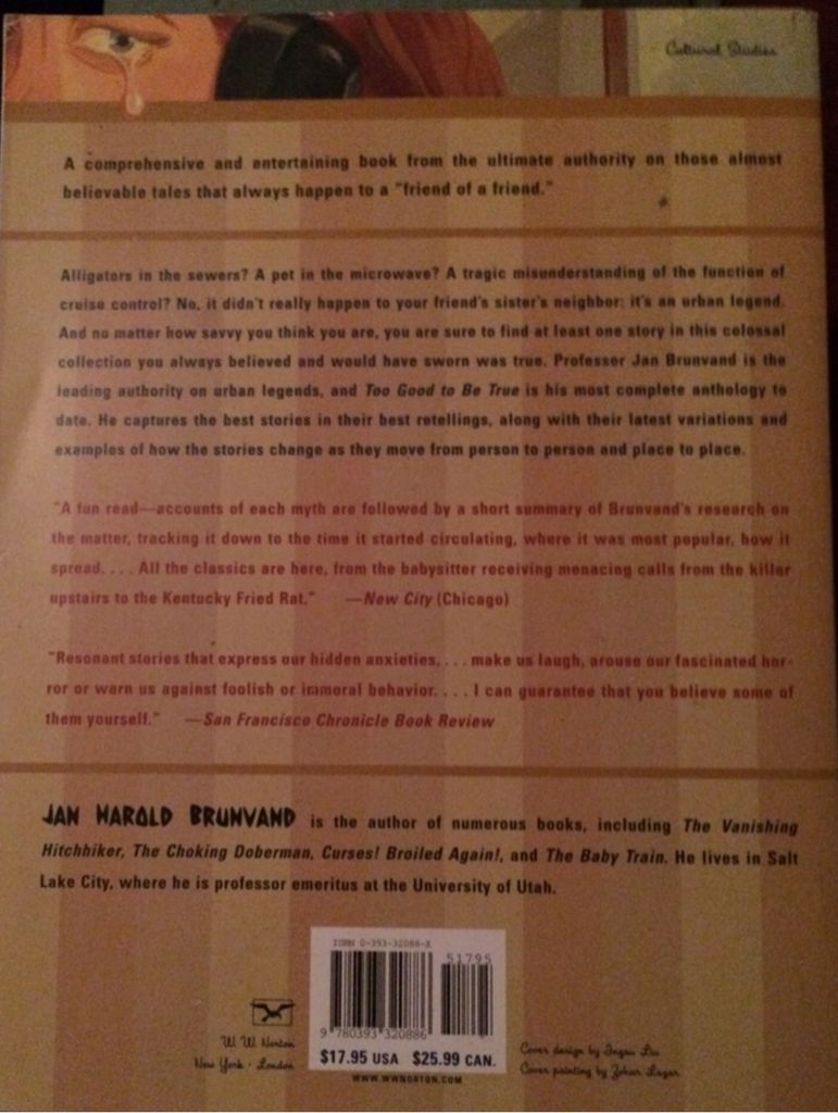 Too Good To Be True: The Colossal Book Of Urban Legends - Jan Harold Brunvand (Norton - Paperback) book collectible [Barcode 9780393320886] - Main Image 2