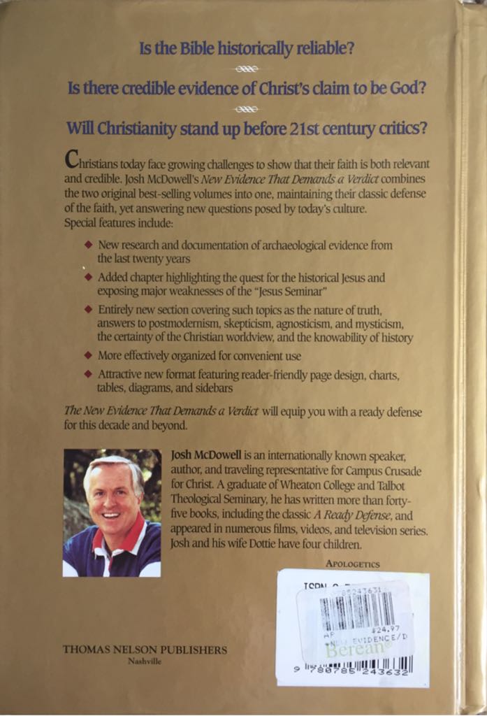 The New Evidence That Demands A Verdict: Evidence I & II: Fully Updated in One Volume To Answer Questions Challenging Christians in the 21st Century - Josh McDowell (Thomas Nelson - Hardcover) book collectible [Barcode 9780785242192] - Main Image 2