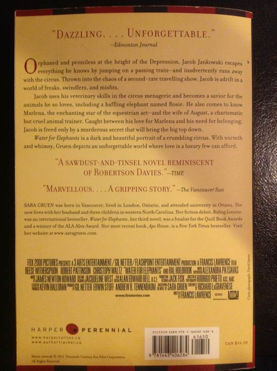 Water For Elephants - Sara Gruen (Harper Perennial - Trade Paperback) book collectible [Barcode 9781443406284] - Main Image 2
